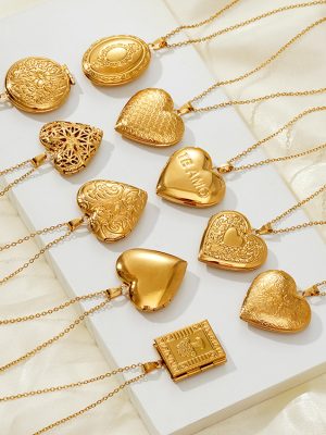Mirror Multi-Style Stainless Steel Photo Box Necklace DIY Can Open Photo Frame Peach Heart
