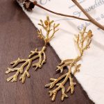 Branch-Shaped Earrings Women's Light Luxury Texture Earrings 18K Gold Plating Earrings Long and Simple