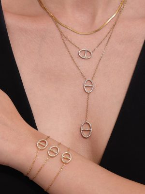 High Version Japanese Zircon Pig Nose Tassel Necklace Earrings Open Ring Light Luxury Temperament Jewelry Set