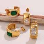 New Design C- Shaped Inlaid Beccarite Earrings Stainless Steel 18K Gold Plating Temperament Commute Quality