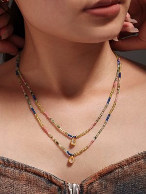 Dopamine Natural Stone Beaded Faceted Opal Water Drop Clavicle Necklace Colorful Temperament Entry Lux Necklace Women