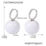 color: F1675-Steel Color White Enamel Earrings
