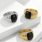 French Retro Weight Colored Glaze Stainless Steel Ring Plated 18K Real Gold Heavy Industry Light Luxury Personalized Ring Ornament