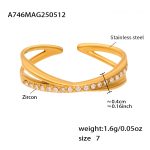 color: A746-Gold Cross Over 5A Zircon Ring / size: US 7