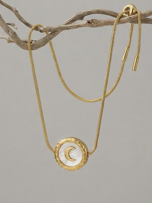 French Natural White Shell Pendant Drawstring Bracelet Small Crescent Stainless Steel Simple Hand Jewelry Adjustable