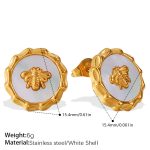 color: EH507G White Shell Gold Stud Earrings