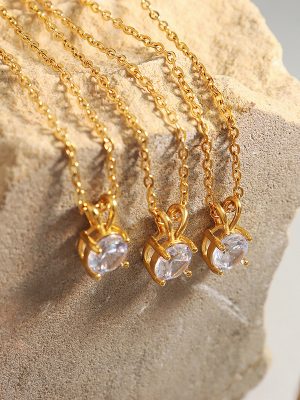 Marka Korean Style Clavicle Chain Cold Single Diamond Rhinestones Inlaid Zircon Chain Stainless Steel 18K Gold Necklace Jewelry