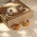 INS Mesh Stainless Steel 18K Gold Vintage Earrings High-End Women's Light Luxury
