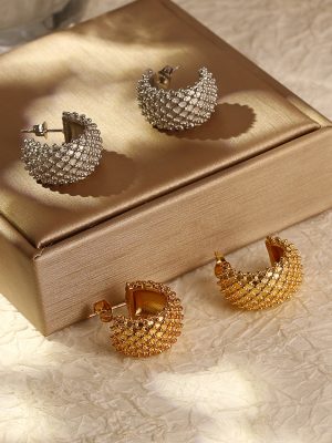 INS Mesh Stainless Steel 18K Gold Vintage Earrings High-End Women's Light Luxury