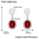 color: TXF511-Red Color Faceted Stone Steel Color Earrings