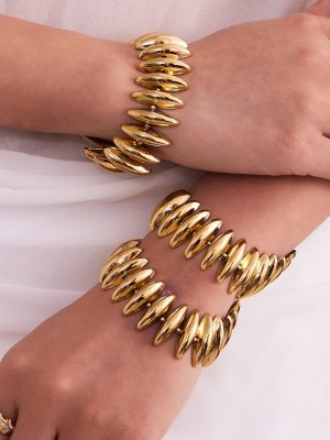 New Heavy Industry Torpedo Hand-Assembled Bracelet and Necklace Set Stainless Steel 18K Gold Plated Jewelry