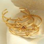 French Retro Geometric Stainless Steel Open-Ended Bracelet Female Twist Knot C- Shaped Design New