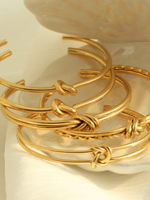 French Retro Geometric Stainless Steel Open-Ended Bracelet Female Twist Knot C- Shaped Design New