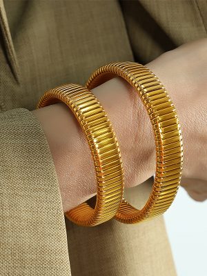Stainless Steel Bracelet Female Girlfriends Same Striped Advanced Elastic Bracelet Simple
