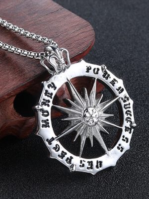 Compass Compass Shape Pearl Chain Necklace Stainless Steel Vintage Pendant Ornaments