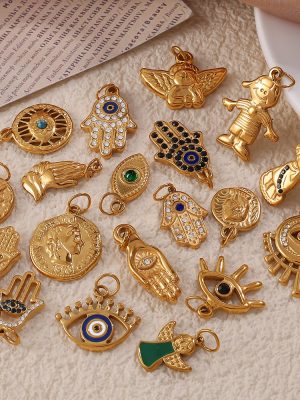 DIY Pendant Necklace Accessories Stainless Steel Plated 18K Gold Palm Eye Pendant
