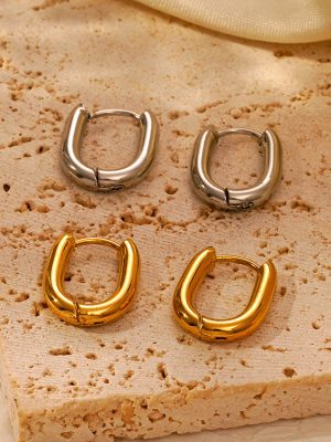 INS Geometric Oval Stainless Steel Earrings Women's High-Grade Light Luxury 18K Earrings