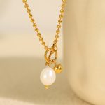 OT Buckle Pearl Pendant Necklace Women's Design Stainless Steel Light Luxury New Cold Clavicle Chain