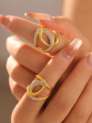 New Classic Style Pairs C Zircon Ring Female Ins Light Luxury Stainless Steel Plated 18K Real Gold Index Finger Ring