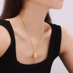 Retro and Hipster Style Casual Stainless Steel Gold-Plated Necklace Geometric Inlaid Color Zircon Design Pendant Ornament