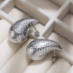 color: Hammered Hollow Drop Earrings Steel Color MS-225