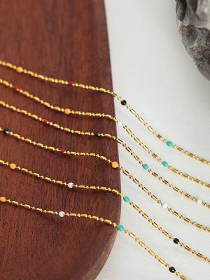 New Simple Design Graceful Personality Stainless Steel Bead Drop Oil Necklace for Women All-Match Jewelry