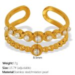 color: JZ67 US Size 7# Adjustable White Bead Gold Ring