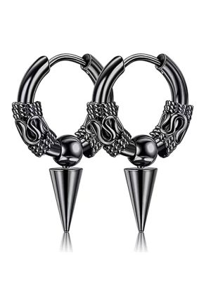 Dragon Pattern Stainless Steel Earrings Unisex Buckle Punk Black Ear Rings