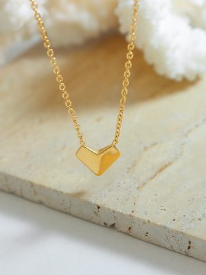 Folding Love Heart Necklace Elegant Handmade Clavicle Chain Stainless Steel 18K Gold Plating Female Accessories Exquisite