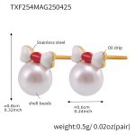 color: TXF254-Gold Bow Shell Pearl Earrings