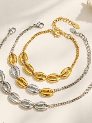 Summer Beach Vacation Marine Elements Women's Stainless Steel 18kpvd Shell Non-Fading Bracelet