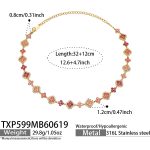 color: TXP599-Pink Zircon Gold Necklace 32+12cm