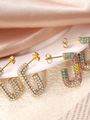 New Simple Stainless Steel Diamond Small C- Shaped Earrings French Entry Lux 18K Gold Plating Women