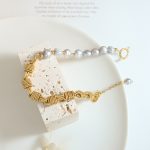 Copper Chain with Gray Freshwater Pearl Bracelet Creative Hand Jewelry Women's Valentine's Day Gift