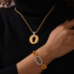 French Style Retro Simple Stylish Light Luxury Ornament Diamond Ring Pendant Design Stainless Steel Gold-Plated Jewelry Suit