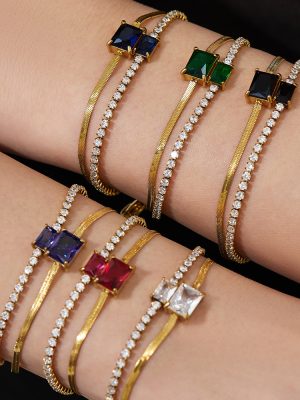 Claw Inlaid 2mm Zircon Double Layer Blade Chain Bracelet Dopamine Color Zirconium Light Luxury Stainless Steel Jewelry