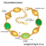 color: TXE269-Gold Green Opal Bracelet 17+5cm