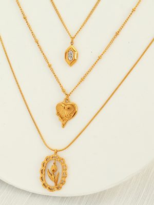 Oval Brand Hollow Clavicle Chain Elegant High-Grade Light Extravagant Love Heart Tulip Flower