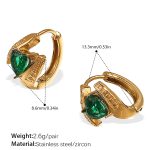 color: EH1070GNG Green Heart Zircon Gold Small Hoop Earrings