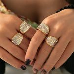 Vintage Jewelry Micro-Inlaid Full Diamond Concave Stainless Steel PVD Plated 18K Real Gold Light Luxury Index Finger Ring