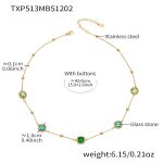 color: TXP513-Mixed Green Glass Stone Gold Necklace 42+5cm