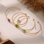 round Cut Czech Glass Stone Open-Ended Bracelet Fine Circle Stainless Steel Color Retaining Light Luxury Bracelet