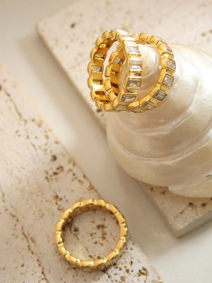 Tiktok Same Style Personality Diamond Stud Zircon Ring Stainless Steel Gold Plated Forefinger Ring Non-Fading Bracelet