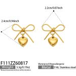 color: F111-Bow Heart Pendant Gold Earrings