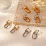 INS Electroplated Creative Style Stainless Steel Earrings Women's Oval U-Shaped Patchwork Color Earrings