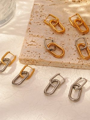 INS Electroplated Creative Style Stainless Steel Earrings Women's Oval U-Shaped Patchwork Color Earrings