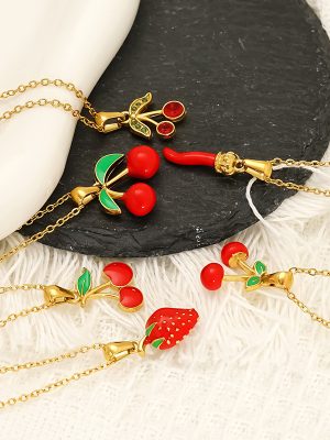 Simple Fruit Series Multi-Style Oil Dripping Cherry Advanced Clavicle Necklace Women's Stainless Steel Ornament
