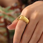 Simple Square Geometric Ring Stainless Steel PVD Plated 18K Real Gold Vintage Ring Ornament
