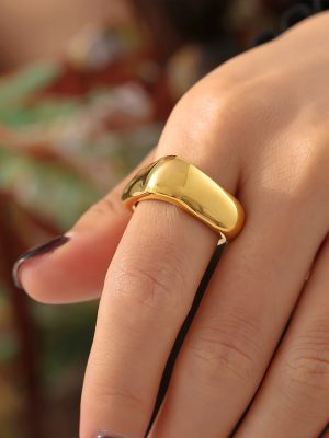 Simple Square Geometric Ring Stainless Steel PVD Plated 18K Real Gold Vintage Ring Ornament