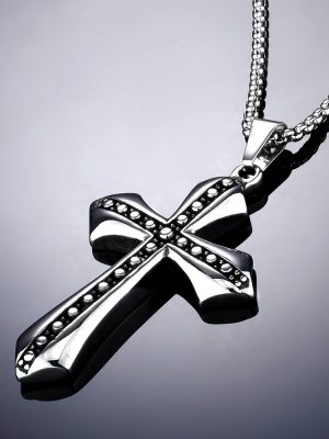 Punk Jewelry Personality Retro Star Dot Stainless Steel Cross Shelf Necklace Men's Pendant